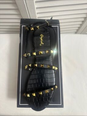 Qupid Black Studded Strappy Sandals